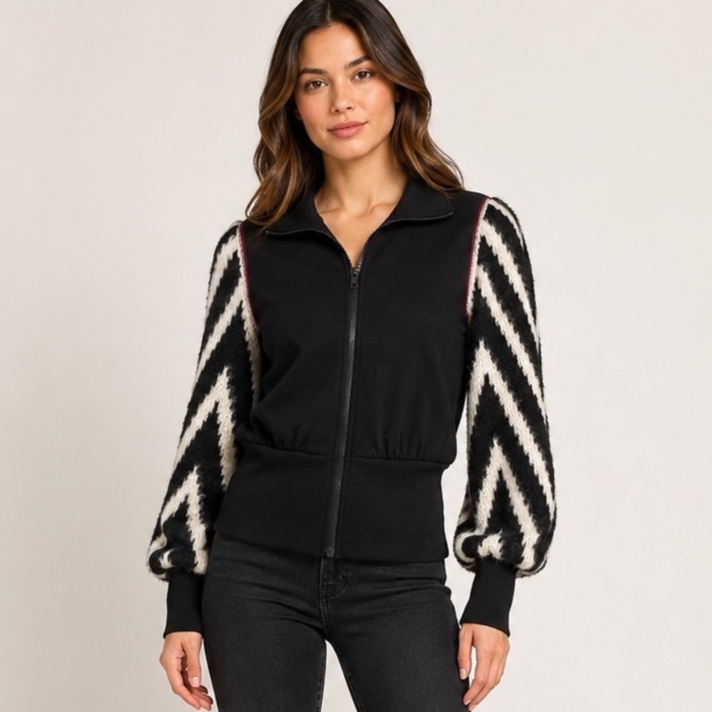 LAmade XS Black Zebra Sleeve Zip Jacket Made in USA Cotton Modal Statement